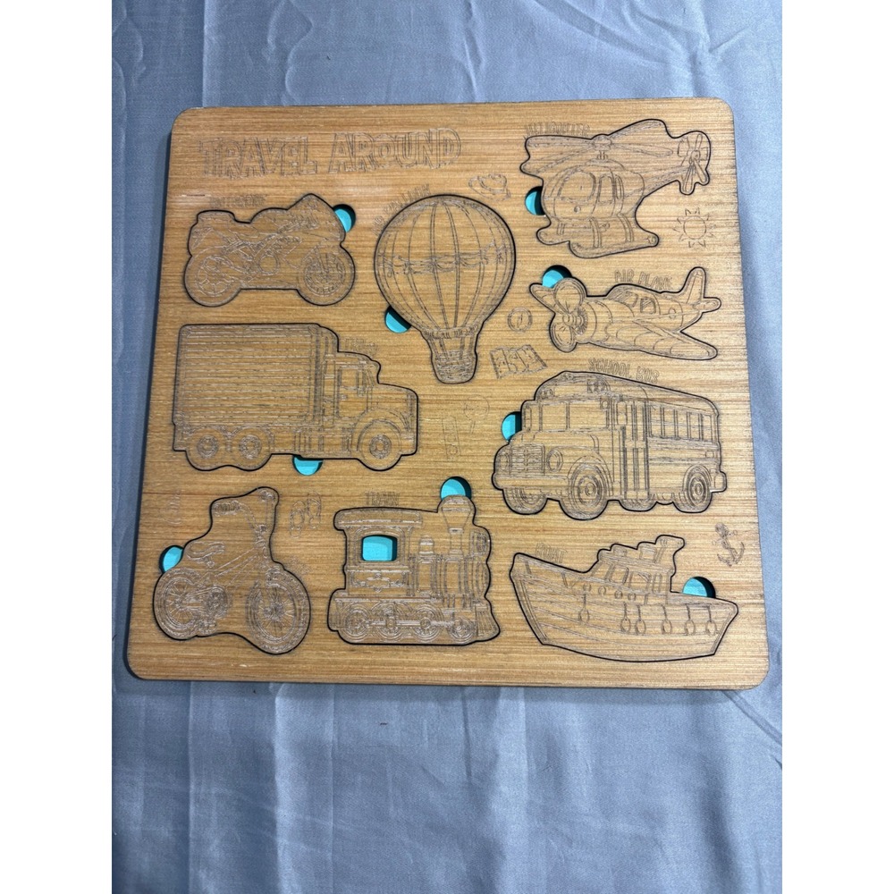 Travel Around Wooden Transportation Chunky Puzzle Kids Vehicle Educational Toy